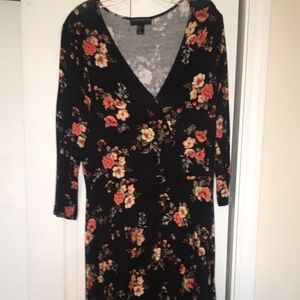 Plus Size Floral Quarter Length Sleeves Dress